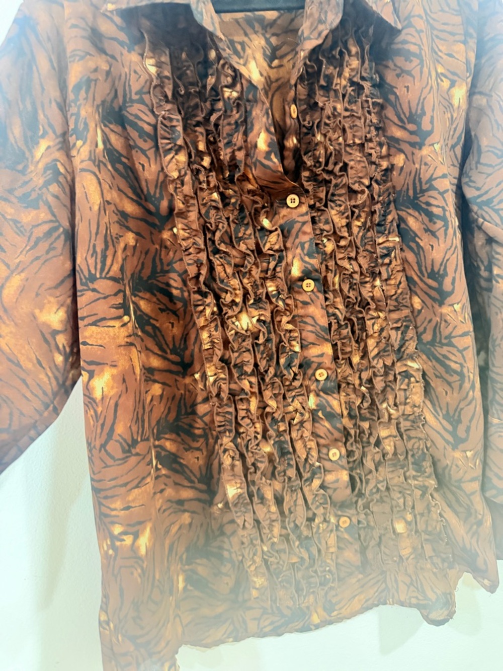 Brown Ruffled Button-Front Blouse - Picture 3 of 10